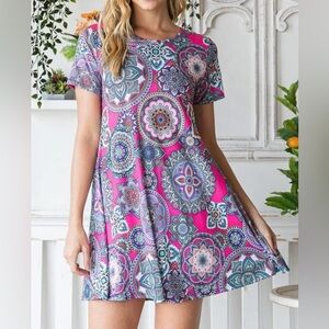 Vibrant Pink Print Dress